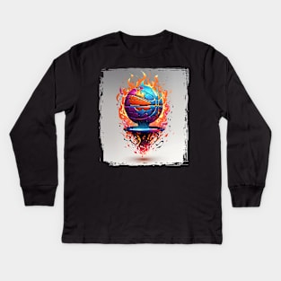 Flame Basketball Kids Long Sleeve T-Shirt